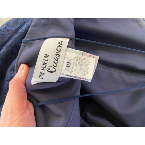 Jim Hjelm Occations Dress Women's 10 Navy One Shoulder Lace Cocktail Open Back - Picture 7 of 8